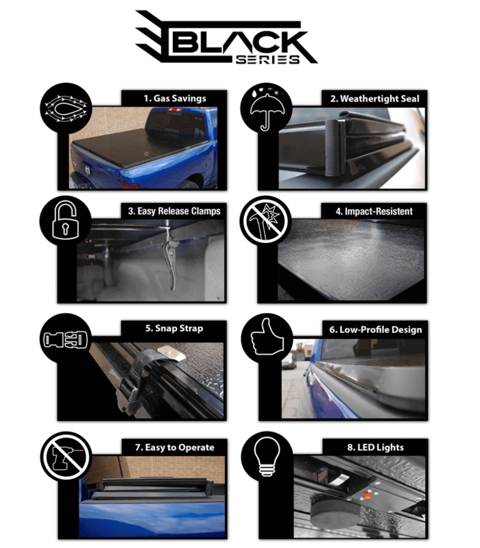 Black Series Hard Tri fold Tonneau Cover Features